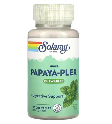 Super Papaya-Plex, Hortelã Fresca Natural, 90 Mastigáveis, Solaray