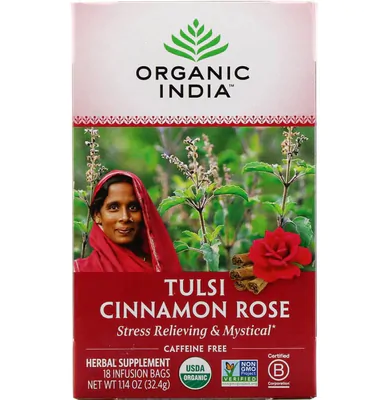 Chá ( Chá Tulsi, Canela e Rosa, Místico) Sem Cafeína, 18 Sacos de Infusão