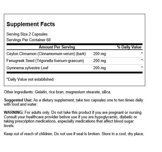 Cinnamon, Fenugreek & Gymnema, Canela, Feno-grego e Gymnema 120 Cápsulas, Swanson 