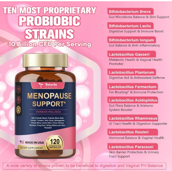 Suplementos para Menopausa 40 em 1, Com probióticos, DIM, Vitex, Dong Quai, Trevo vermelho e Vitaminas, 120 Cápsulas, To