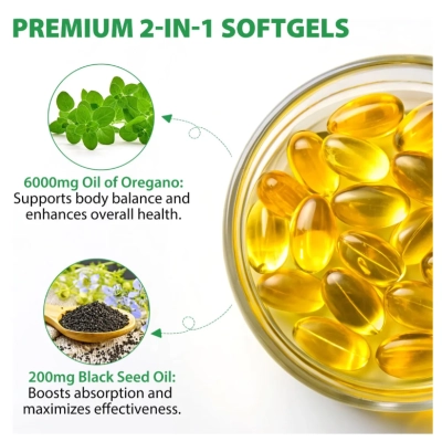 Wild Oregano Oil 6000mg, Óleo de Orégano com Óleo de Semente Preta, 120 Cápsulas, Acentiallabs 