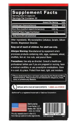 Black Maca 1000mg, 60 capsulas, Force Factor