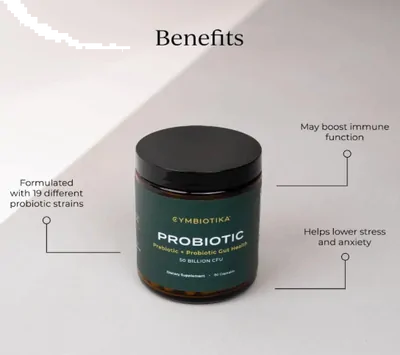 Probiótico + Prebiótico, Saúde intestinal e Saúde Digestiva, 90 Cápsulas, Cymbiotika