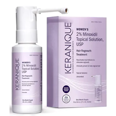 Tratamento para Crescimento Capilar Feminino, 2% Minoxidil,60ml com Spray de Precisão, Keranique