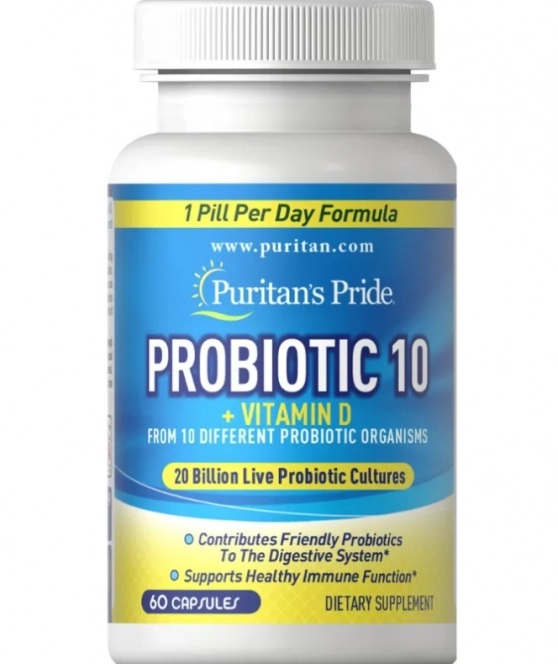 Probiótico 10 com vitamina D,  60 Cápsulas, Puritan's Pride