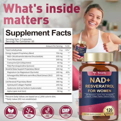 Suplemento NAD+ E Resveratrol Totaria For Women, 120 Cápsulas, Totaria
