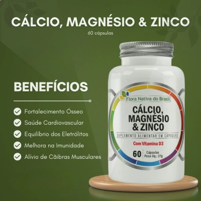 Cálcio, Magnésio, Zinco e D3, 60 Cápsulas - Flora Nativa Do Brasil 