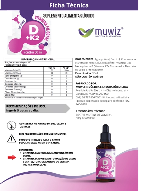 Vitamina D3 + Vitamina K2, 30ml, Muwiz