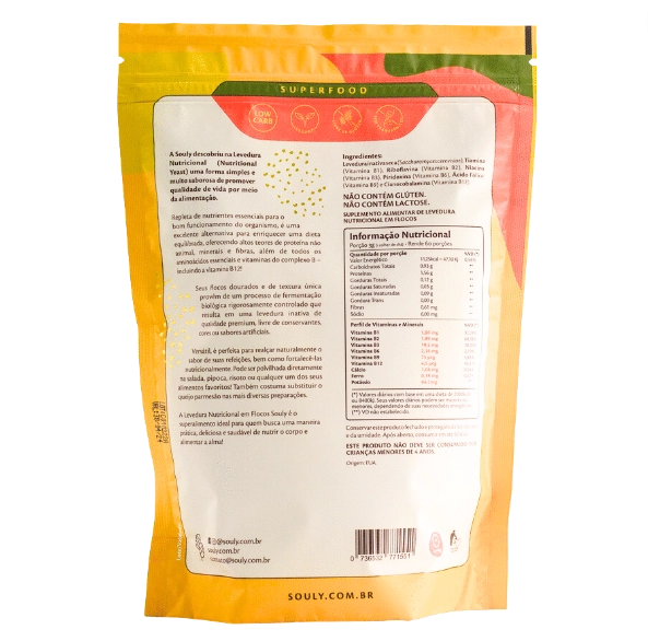 Levedura Nutricional em Flocos, 180g, Souly