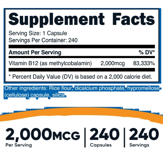 Acido fólico, Vitamina B9 1000mcg, 240 Cápsulas, Nutricost