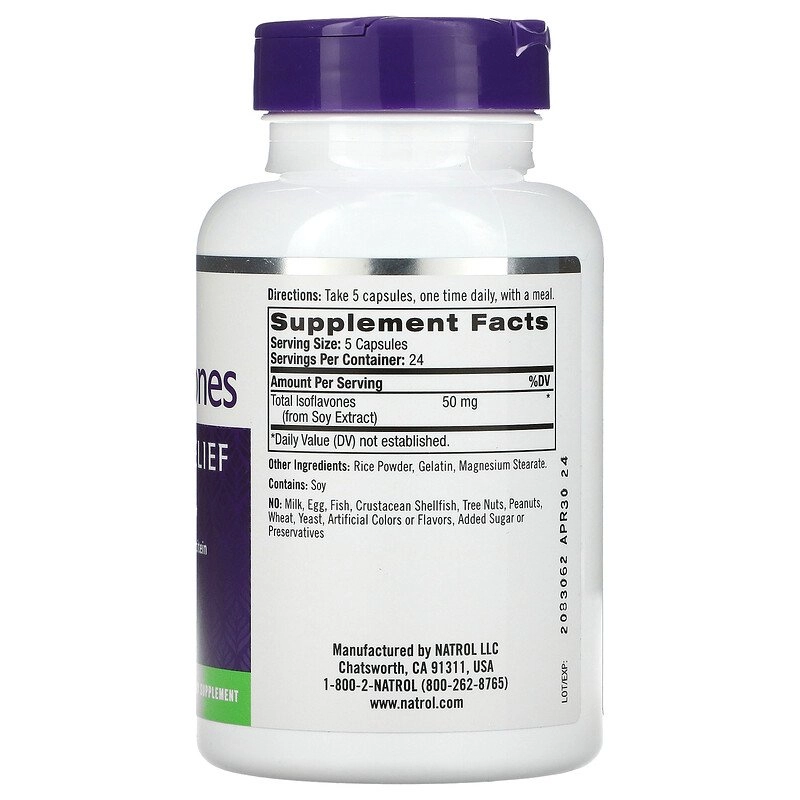 Soy Isoflavonas 50mg, Tratamento para Sintomas da Menopausa, 120 Cápsulas, Natrol