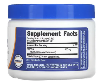 TUDCA 500mg, 25g Sem sabor, Nutricost