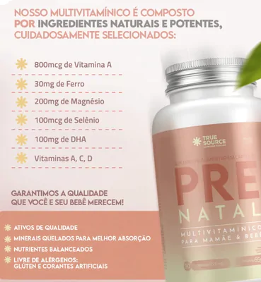 Multivitamínico Pré Natal, 90 Cápsulas, True Source