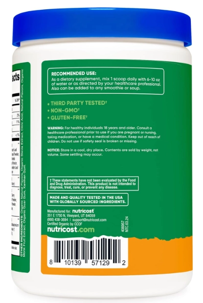 Super Greens Powder, 30 porções, Sabor Laranja e Cereja, Nutricost