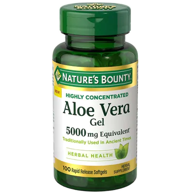 Aloe Vera (Babosa), Gel Concentrado, 5000mg, 100 Cápsulas, Nature's Bounty