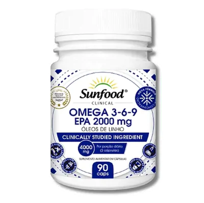 Ômega 3-6-9 EPA 1000mg, Óleos De Linhos 2000mg, 60 Cápsulas, Sunfood Ômega 3-6-9 EPA 1000mg, Óleos De Linhos 2000mg, 60 Cápsulas, Sunfood