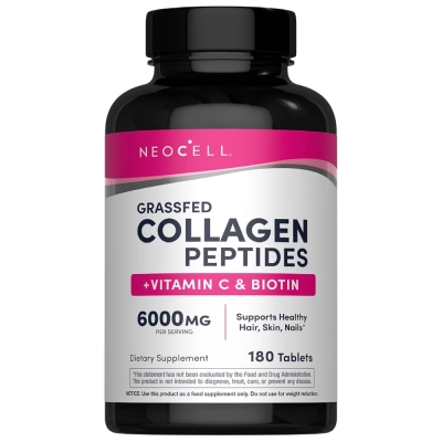 Grass-Fed Collagen Peptides, com Vitamina C e Biotina, 6000mg, 180 Comprimidos, Neocell