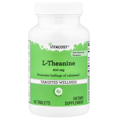 L-Teanina 200mg com Cálcio e Fósforo, 60 Comprimidos, Vitacost