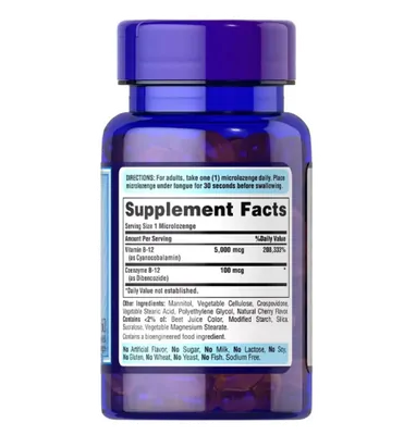 Vitamina B-12, 5000mcg, 60 Comprimidos Sublinguais, Puritan's Pride