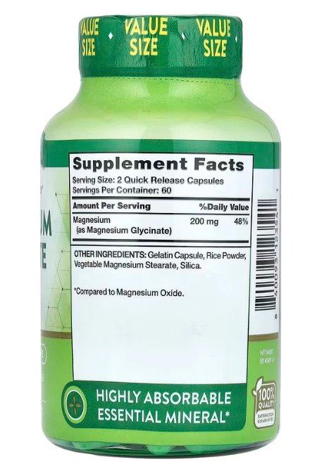 Magnésio Glycinate 100mg Quelado, 120 Cápsulas, Nature's Truth