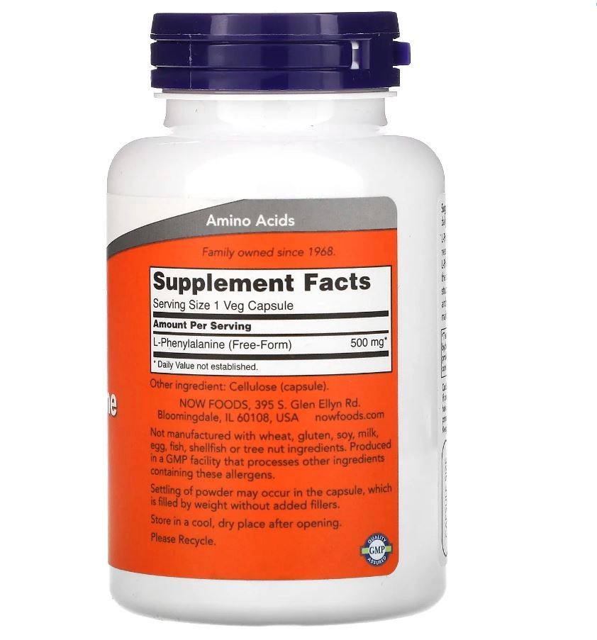 L-Fenilalanina, 500 mg, 120 Cápsulas, Now