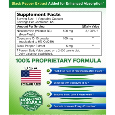 Nicotinamida 500mg com CoQ10, 120 Cápsulas, aSquared Nutrition