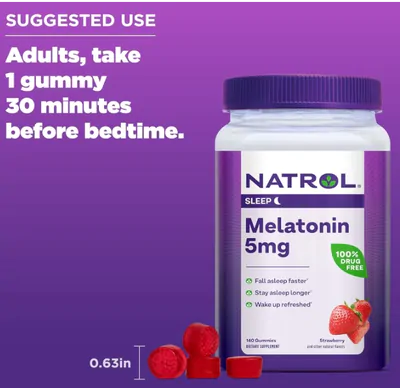 Melatonina 5mg, 140 Gomas Sabor Morango, Natrol