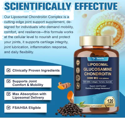 Liposomal, Glucosamina Condroitina com MSM e Colágeno 3000mg, 120 Cápsulas, Totaria Health