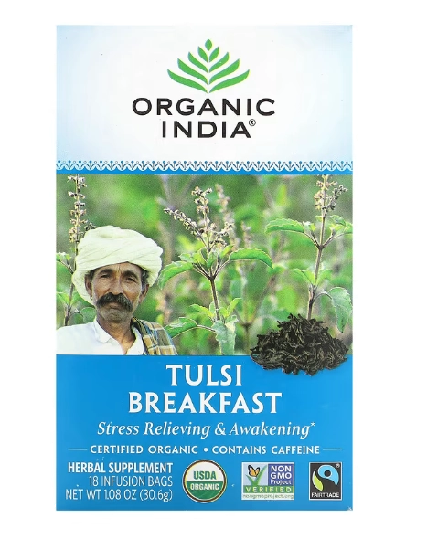 Chá Tulsi, Breakfast, Café da Manhã, 18 Saquinhos, Organic India