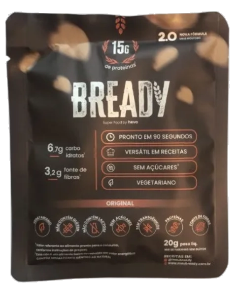 Bready Sabor Original, Super Pão Proteico Low Carb Sem Glúten, Sache 15g, Hevo