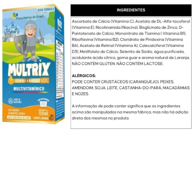 Kit 3 Unidades, MULTRIX (Xarope Infantil com Vitaminas de A a Z) Sabor Laranja, 120ml - Flora Nativa do Brasil