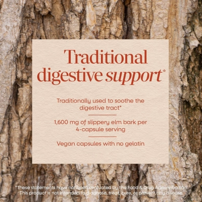Slippery Elm 1600mg, Conforto Digestivo e Bem-Estar Intestinal, 100 Cápsulas, Nature’s Way