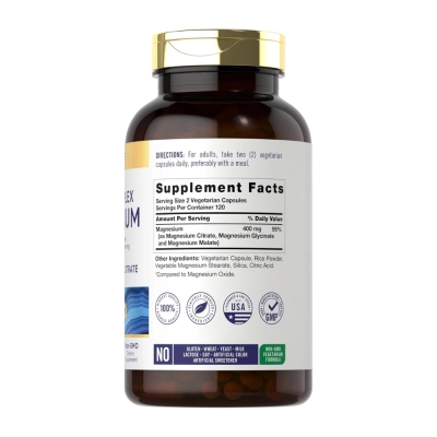 Magnésio Triple Complex 400mg, Relaxamento, Sono e Redução do Estresse, Suporte Muscular, 240 Cápsulas, Carlyle