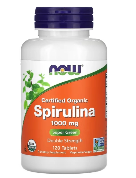 Spirulina Orgânica Dosagem dupla, 1000mg, 120 Comprimidos, Now