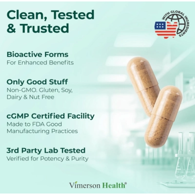 Multivitamin for Men, Multivitamínico para Homens com B12, A, D, C, Zinco, Magnésio e Mais, 60 Cápsulas, Vimerson Health