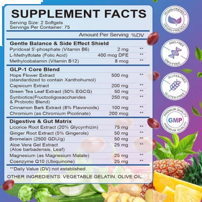 GLP Supplement 15 em 1, Fórmula Avançada para Suporte ao Metabolismo e Bem-Estar Digestivo, 150 Softgels, ZHPK
