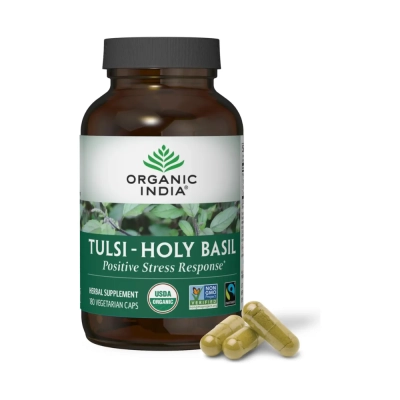 Tulsi Holy Basil, Redução do Estresse e Ansiedade, Equilíbrio Natural e Bem-Estar, 180 Cápsulas, Organic India