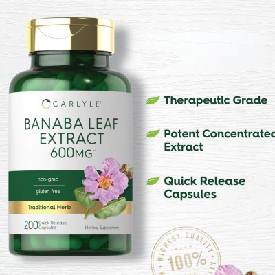 Extrato de Folha de Banaba, 600mg, 200 Cápsulas, Carlyle
