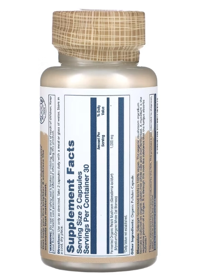 Cogumelo Reishi Fermentado, 1000mg, 60 Cápsulas, Solaray