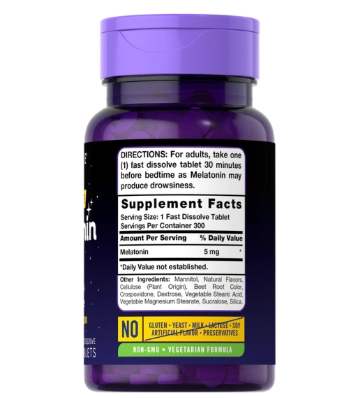 Melatonina 5mg, Fast Dissolve, 300 Comprimidos Sublinguais, Carlyle