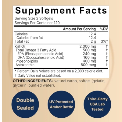 Óleo de krill 2000mg, 240 cápsulas moles, NatureBell