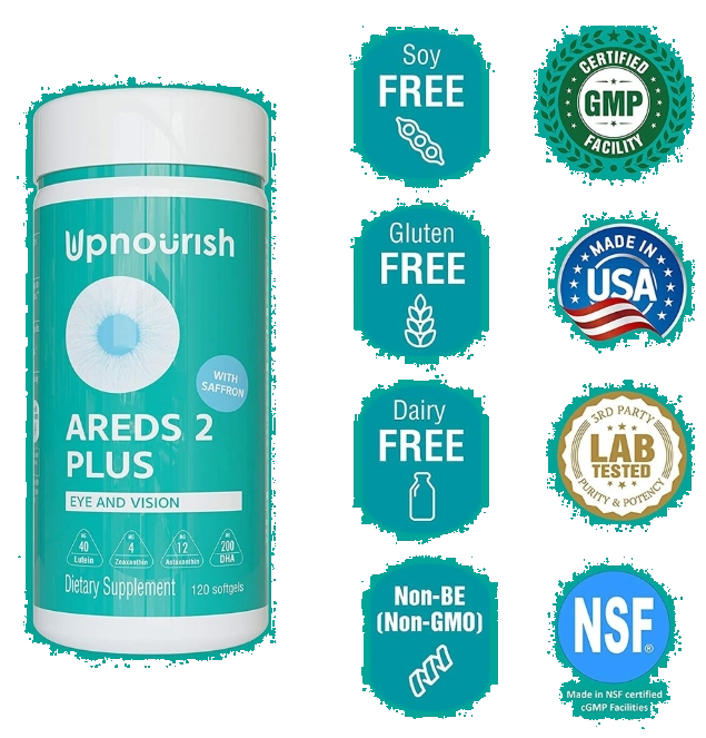 Areds 2 Plus, Vitaminas para os Olhos Senior, Alívio da Cansaço Ocular e Saúde Ocular, 120 Cápsulas, UpNourish