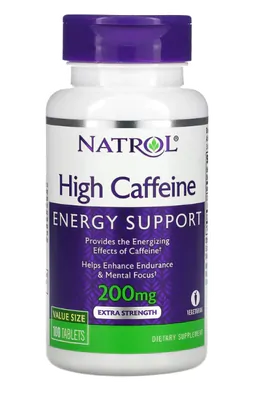 Cafeína, Força Extra, 200mg, 100 Comprimidos, Natrol