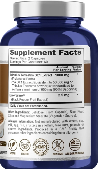 Tribulus Terrestris 50000mg, 120 Cápsulas, NusaPure