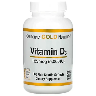 Vitamina D3, 125 mcg (5.000 UI), 360 Cápsulas, California Gold