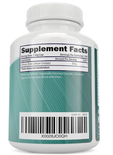 Lithium Orotate, Orotato de Lítio, 5mg, 180 Cápsulas, Purely Holistic
