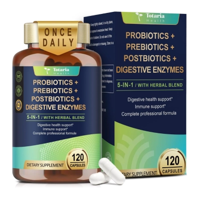 Probiótico + Prebiótico + Pós-biótico + Enzimas Digestivas, 120 Cápsulas, Totaria Health