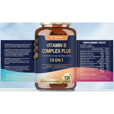 Complexo de Vitaminas B Plus 13 em 1, Energia, Nervos, Imunidade, 120 Capsulas, Totaria Health