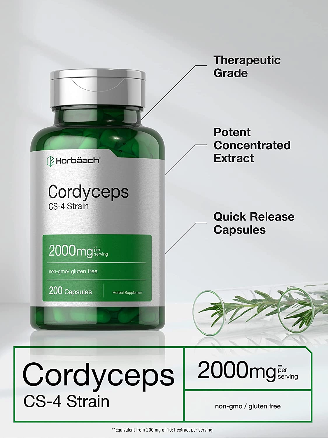 Cordyceps, 2000mg, 200 Cápsulas, Horbaach