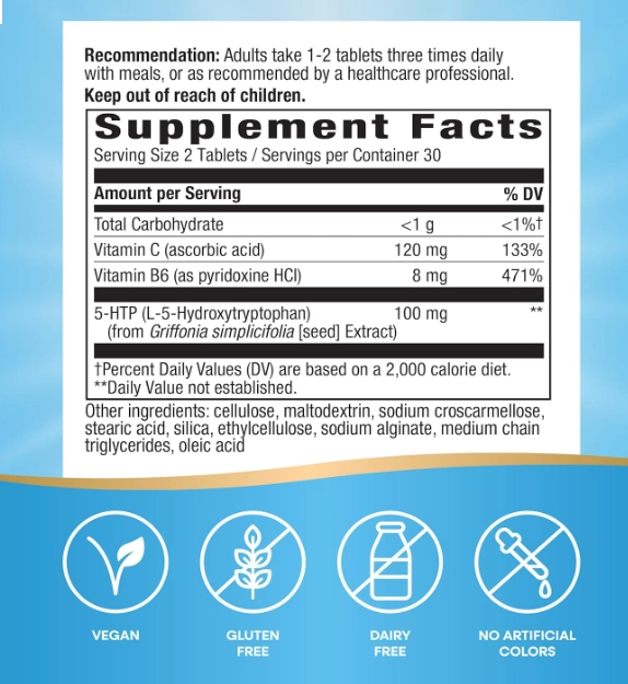 5-HTP 100mg, L-5-hidroxitriptofano, 60 Comprimidos, Nature's Way